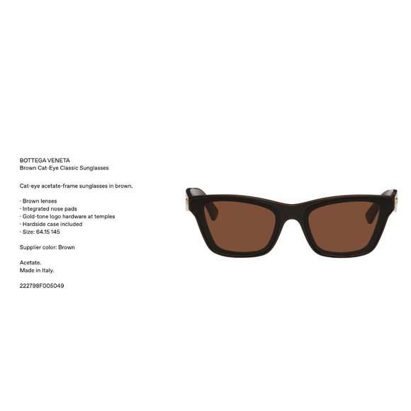 Bottega Veneta Brown Cat-Eye Classic Sunglasses - Picture 3 of 11
